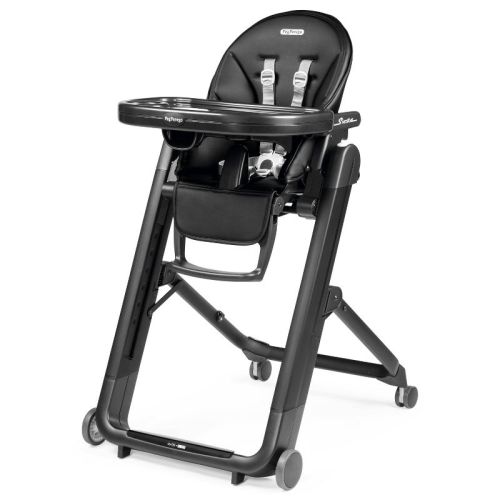 PEG Siesta Multi-Functional Compact Folding Standard High Chair - True Black: Adjustable Height, 5-Point Harness, Wheels