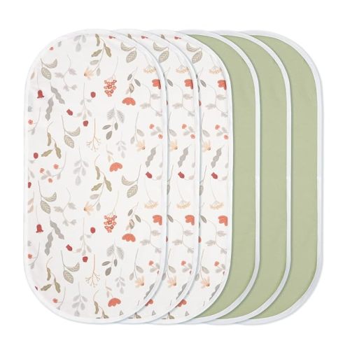 Waterproof Changing Pad Liners 6 Pack, 100% Cotton Reusable Cloth Diaper Liners, Forest Floral