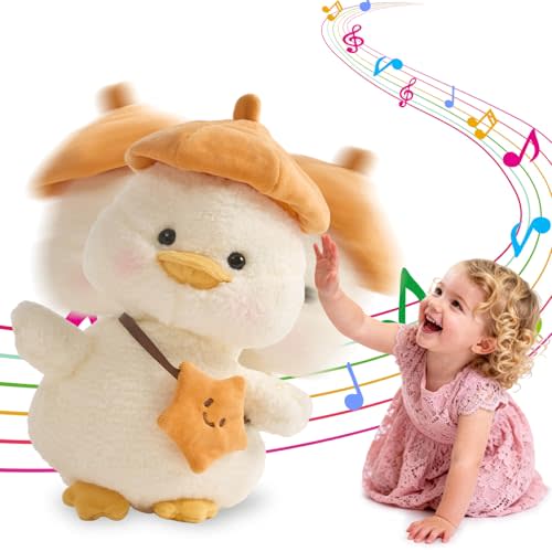 Plush Interactive Talking Duck Toy for Baby Toddler, Toys Boys Girls Gifts Singing Mimicking Repeating What You Say,Head Sway Duck with 8 English Songs for Toddlers 1-3 Years Old, White