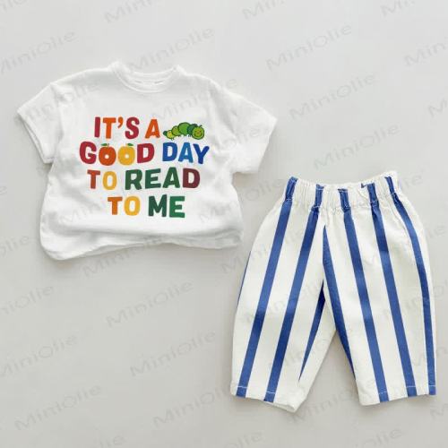 IT’S A GOOD DAY TO READ TO ME Baby Blue Vertical Striped 2-piece Set