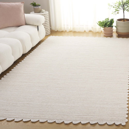 Ebern Designs Quaniyah Handwoven Wool/Recycled Cotton Striped Rug in Ivory & Reviews | Wayfair