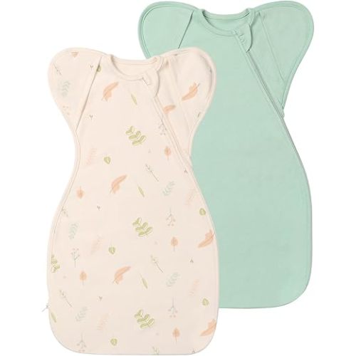 Organic Cotton Sleep Sack Swaddles for Newborn 0-3 Months Boys Girls, Arms Up Swaddle Blanket 2 Packs, Hands Up 3-Way Transitions to Arms-Free Wearable Sleeping Sack Bag Snug Fit Calms Startle Reflex