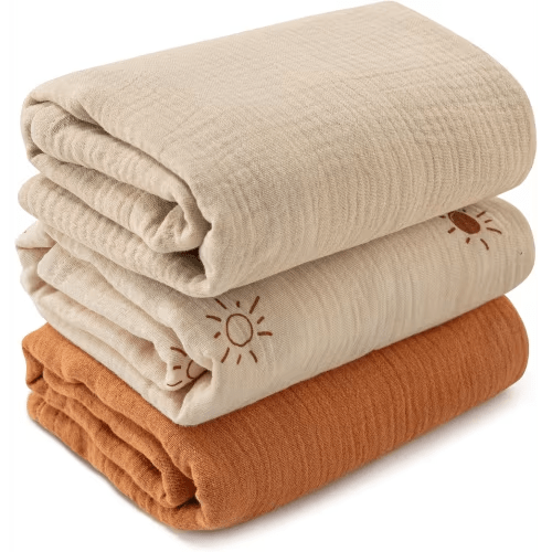 Muslin Swaddle Blankets for Newborn, 3 Pack Breathable Soft Receiving Blanket, Large 38 x 40 inches Swaddle Wrap Burping Clothes, Essentials Infant Shower Items, Toddler Gift (Elegant Colors)