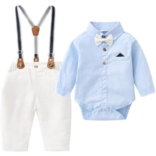 Boarnseorl Baby Boys Pants Sets, Infant Long Sleeve Shirt + Pants + Bow Tie + Suspenders Outfits