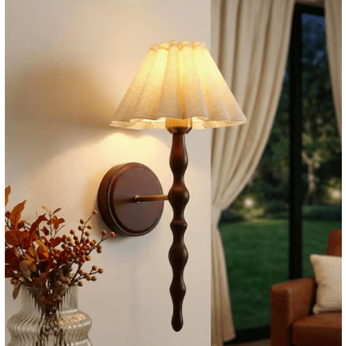 BYBLIGHT 18.4 in. 1-Light Vintage Faux Wood Grain Metal Wall Sconce with Linen Fabric Shade for Living Room, Entryway (2-Pack) HDBB-YQ0008