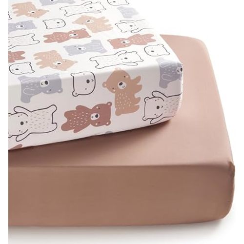 TILLYOU Baby Crib Sheets for Boys Girls, Super Soft Toddler Bed Sheets, 2 Pack Sheets for Standard Crib Mattress 28x52in, Boonie Cubs
