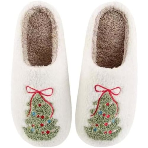 Christmas Slippers For Women Men Indoor Soft Warm Cotton Bedroom Reindeer Slippers House Memory Foam Slippers Cozy Fluffy Fall Winter Home Slippers