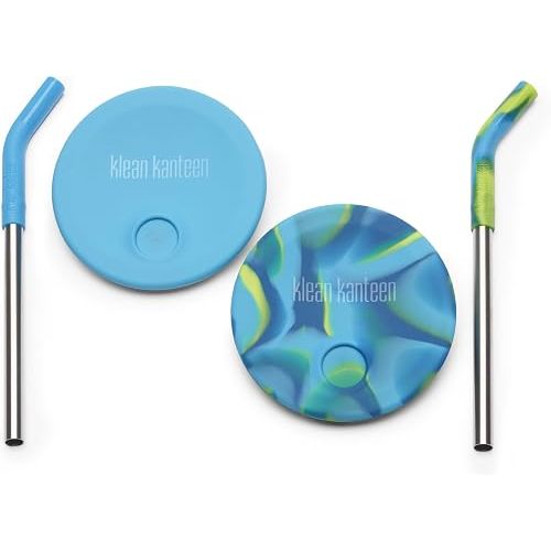 Klean Kanteen Kid's Cup Straw Lid 2-Pack - Food-Grade Silicone Cup Lids with Reusable Drinking Straws - Blue Tie Dye (Pack of 2)