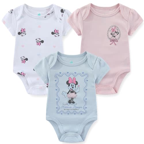 Disney Minnie Mouse Baby Girls 3 Pack Bodysuit for Newborn and Infant