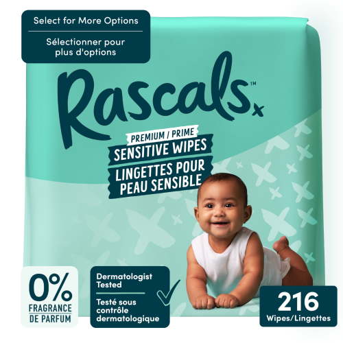 Rascals Premium Sensitive Wipes, Multipack, 216 Count, Unisex