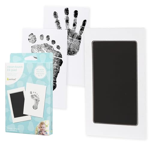 Pearhead Newborn Baby Handprint and Footprint Kit - No Mess Clean-Touch Ink Pad With Impression Cards, Safe for Skin, Perfect Keepsake for Family, Acid-Free, Black