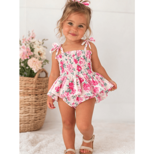Muslin Smocked Bubble w/ Skirt, Pink Splendor
