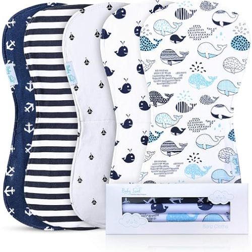 Liphontcta Organic Burp Cloths for Baby Boys - 5-Pack Ultra Absorbent Burping Cloth, Burp Clothes, Newborn Towel - Milk Spit Up Rags - Burpy Bib for Unisex, Boy, Girl - Burp Cloths Set