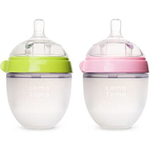 Comotomo Baby Bottle, Green/Pink, 5 Ounce, 2-Count
