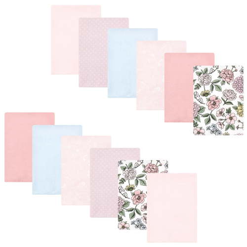 Luvable Friends Hudson Baby Cotton Poly Flannel Burp Cloths 12pk, Vintage Floral, One Size