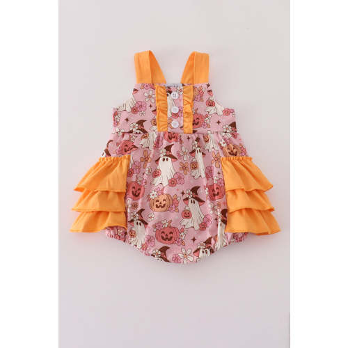 Pink pumpkin ghost print ruffle bubble