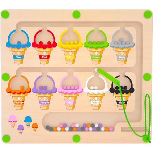 Magnetic Color & Number Maze - Montessori Wooden Color Matching Learning Counting Puzzle Board - Toddler Fine Motor Skills Toys for Boys Girls 2 3 4 Years Old