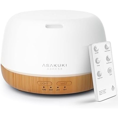 ASAKUKI Essential Oil Diffuser, 300ml Ultrasonic Aromatherapy Oil Humidifier with 7 Colors Lights 2 Mist Mode for Home