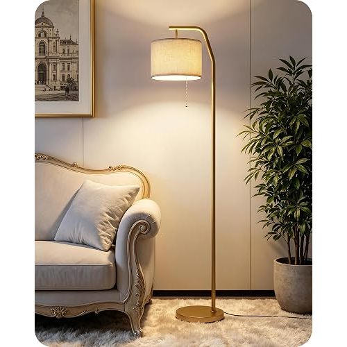66.1" Tall Floor Lamps with 3 Color Temperatures Bulb & Adjustable Linen Shade,Pull Chain Memory, for Living Room, Bedroom, Office, Dorm Room (9W Bulb Included), Gold and Beige DE29LD05