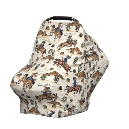 Western Cowboy Cactus Baby Stuff Car Seat Cover for Baby,Mom Nursing Breastfeeding Covers,Multi-Use Car Seat Canopy Carrier Cover,Stroller Cover Newborn Shower Gift for Boys Girls