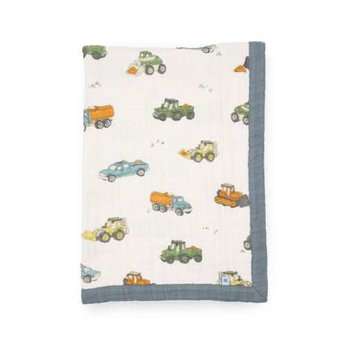 Cotton Muslin Baby Quilt - Work Trucks