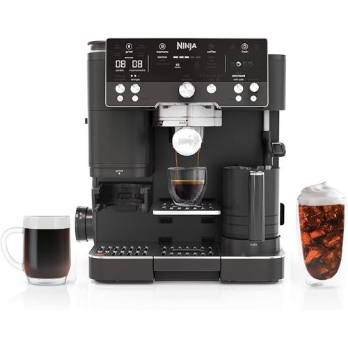 Ninja Luxe Café Premier, Espresso Machine, Drip Coffee Maker and Rapid Cold Brew, Integrated Grinder, Assisted Tamper, Hands-Free Frother, Cappuccinos and Lattes, Dairy or Non-Dairy, Black, ES601BK