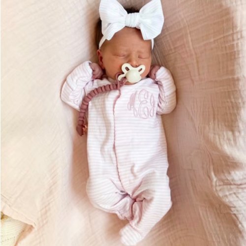 Baby Girl Coming Home Outfit, Monogrammed Footie, Personalized Baby Gift, Monogrammed Sleeper, Pima Cotton, Newborn Pictures, Pink Stripes - Etsy
