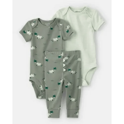 Baby Boy 3-Piece Dinosaur Bodysuits & Pant Set - Green | Carter's