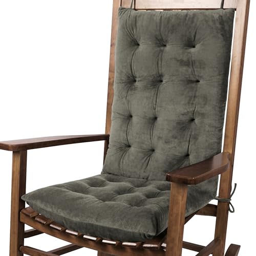 Rocking Chair Cushions Indoor Velvet Chair Pads High Back and Seat Cushion 2 Piece Set Grey