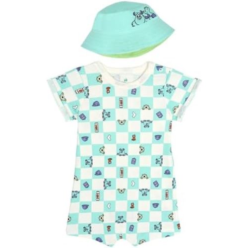 Disney Baby Romper and Reversible Bucket Sun Hat Outfit Set Newborn to Infant Sizes (Newborn - 24 Months)