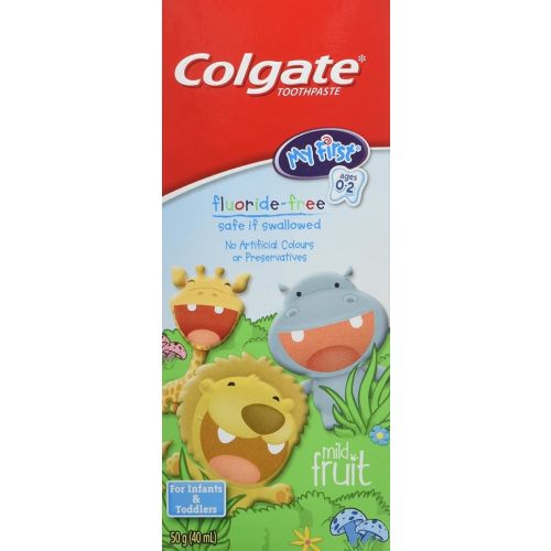 Colgate My First Infant & Toddler Toothpaste - Mild Fruit Flavor, No Artificial Colors or Preservatives, Gently Cleans Teeth, Designed For No Mess Dispensing Fluoride Free Kids Toothpaste, Ages 0-2, 40 mL (Pack of 1)