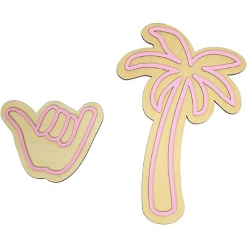 A set of Shaka hand gesture and palm tree-shaped wooden wall signs, wall decor, hand-shaped finger decorations, nursery room decorations, Boho-style wooden wall decals for boys and girls, Hawaiian Aloha surfer hand sign and palm tree sign.