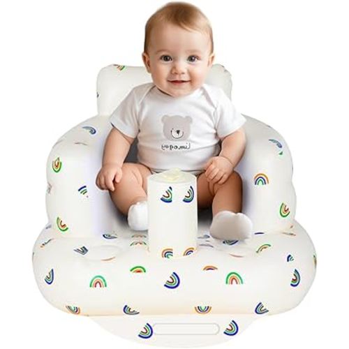 Inflatable Baby Chair, Baby Inflatable Seat for Babies 3 Months and Up Summer Inflatable Baby Seat for Sitting Up, Blow Up Baby Floor Seat with Built in Air Pump, Rainbow