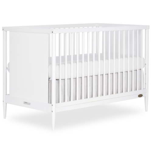 Dream On Me Clover 4 In 1 Modern Island crib With Rounded Spindles I Convertible Crib I Mid- Century Meets Modern I Coordinates With The Clover Changing Table In White Finish