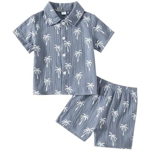 SUREPOCH Toddler Baby Boy Summer Clothes Short-Sleeve Shirt Elastic Waist Shorts Set For Baby Boy Outfits Playtime Adventures