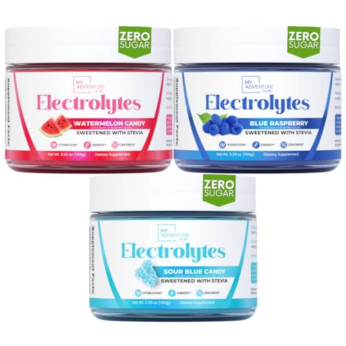 My Adventure to Fit Refreshing Hydration Electrolytes Powder with Zero Sugar, Bundle, Watermelon Candy & Sour Blue & Blue Raspberry Flavors