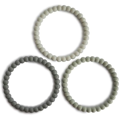 mushie Pearl Teether Bracelet | 3-Pack (Green Tea/Cool Gray/Sea Salt)