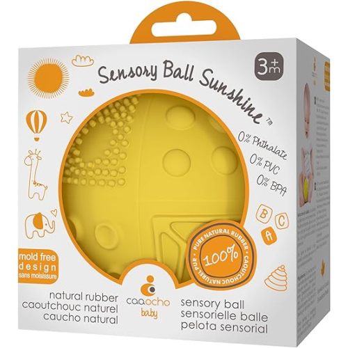 caaocho Pure Natural Rubber Sensory Ball Sunshine 3" - Sealed Hole, BPA Free Baby Ball Toy, for Sensory Play, for Sensory Development, Hole Free Baby Toy, Perfect Bouncer, Without Hole