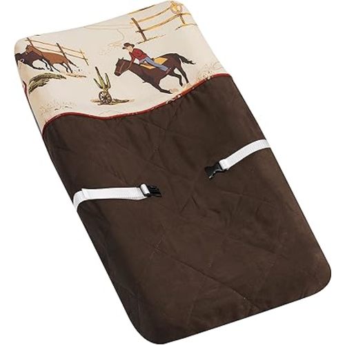 Sweet Jojo Designs Chocolate Brown Western Cowboy Boy Baby Changing Pad Cover – Infant Newborn Diaper Table Change Mat Sheet - Wild West Southern South Horse Cow Animal Tan Beige Red White and Blue