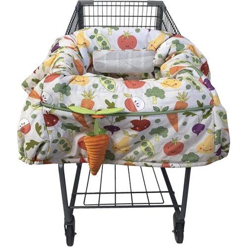 Boppy Shopping Cart Cover, Farmer’s Market Veggies, Cart Cover for Babies with Soft 360-Degree Coverage, Safety Harness, and SlideLine Toy Tether with Plush Carrot Included, 6mo+