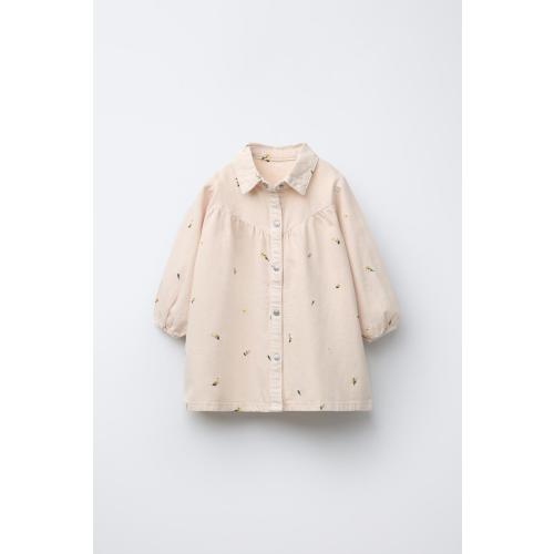 EMBROIDERED FLORAL TWILL DRESS - Ecru | ZARA United States
