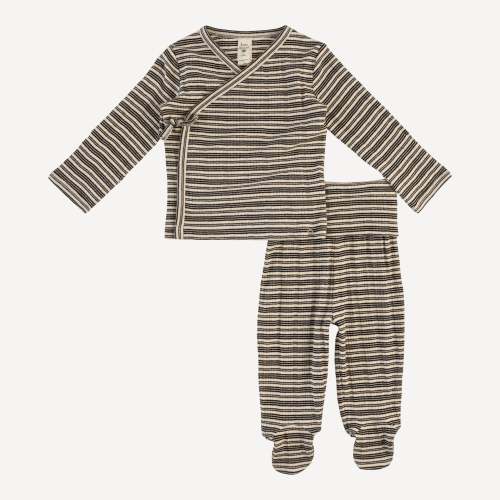 wrap layette set | black stripe | organic cotton multi rib