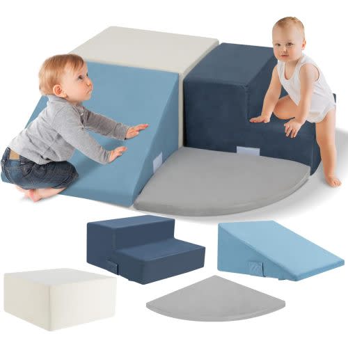 Large 4 Pcs Climbing Toys for Toddlers 1-3 Inside, Oderless & Skin-Friendly Toddler Climbing Toys Indoor, Foam Climbing Blocks for Toddlers with Velcro to Keep Them Together Ideal Gift