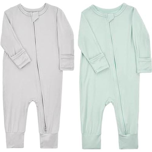 Aablexema Baby Footless Pajamas Zipper with Mitten, Rayon from Bamboo, Infant Long Sleeve Romper Pjs