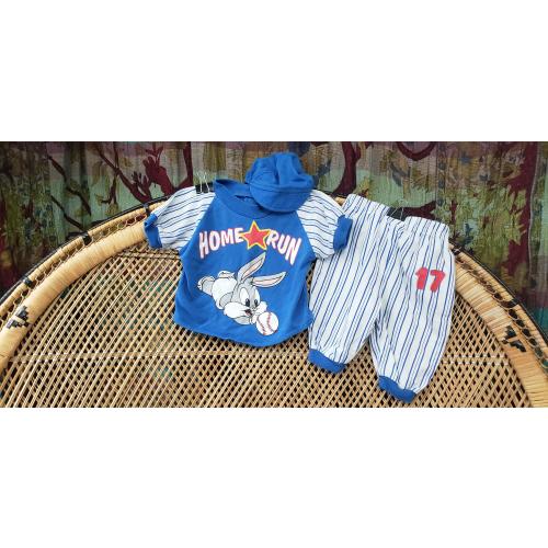 90s Baby Looney Tunes Bugs Bunny Home Run Baseball Outfit With Cap, 3-6M