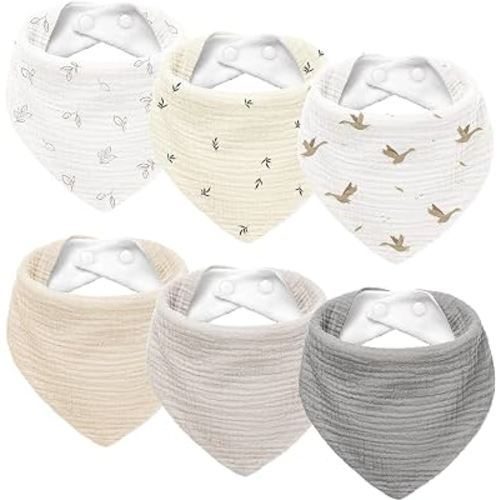Susurration Muslin Baby Drool Bibs 6Pack Soft Triangular Adjustable Baby Bandana Bibs for Unisex Baby Girls & Boys