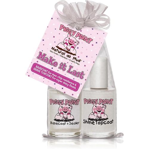 Piggy Paint | Girls Nail Polish | Cruelty-free, Vegan, & Low Odor for Kids | Make It Last (Basecoat + Shine Topcoat Set)