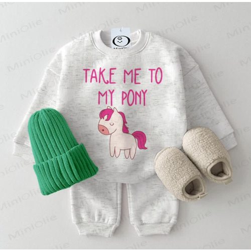 TAKE ME TO MY PONY Baby Sweatshirt 2-piece Light Grey Set