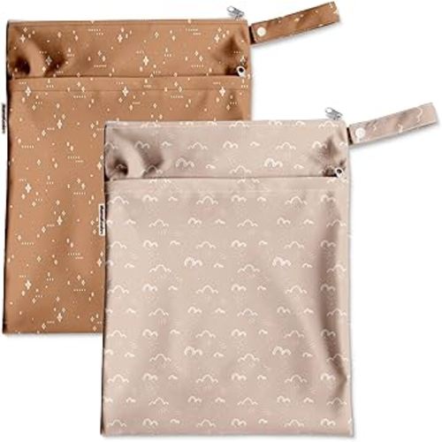 Mama Koala Waterproof Wet Dry Bags for Baby Items, Cloth Diapers, Swimsuits, Travel, Gym Clothes, Beach, Pump Parts, Toiletries, Two Zippered Pockets, 2 Pack (W016)