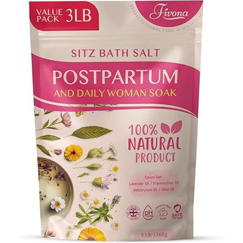 FIVONA Postpartum Soak Blend 48oz - Sitz Bath Salt Natural Soaking Blend - Epsom Salt with Pure Essentials Oils for Soothing Postpartum Recovery, Large Value Pack, Perineal Care